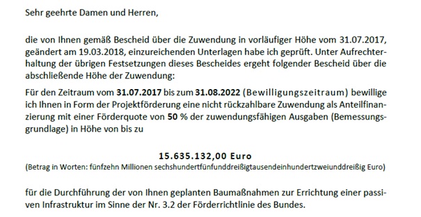 Zuwendungsbescheid Breitband